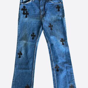 Chrome Hearts Levi's Blue & Black Cross Patch Jeans